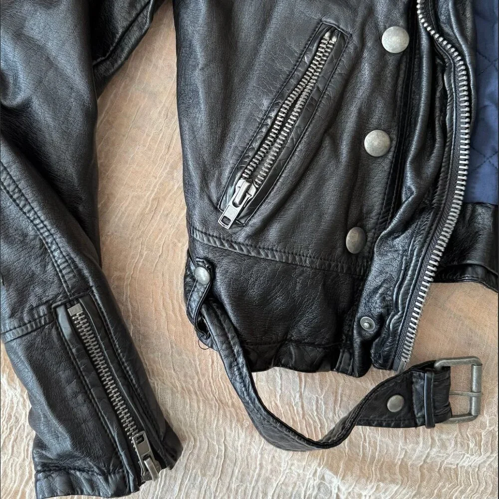 Free People Lined Moto Leather Jacket with Detachable Sherpa Collar - Picture 2 of 10